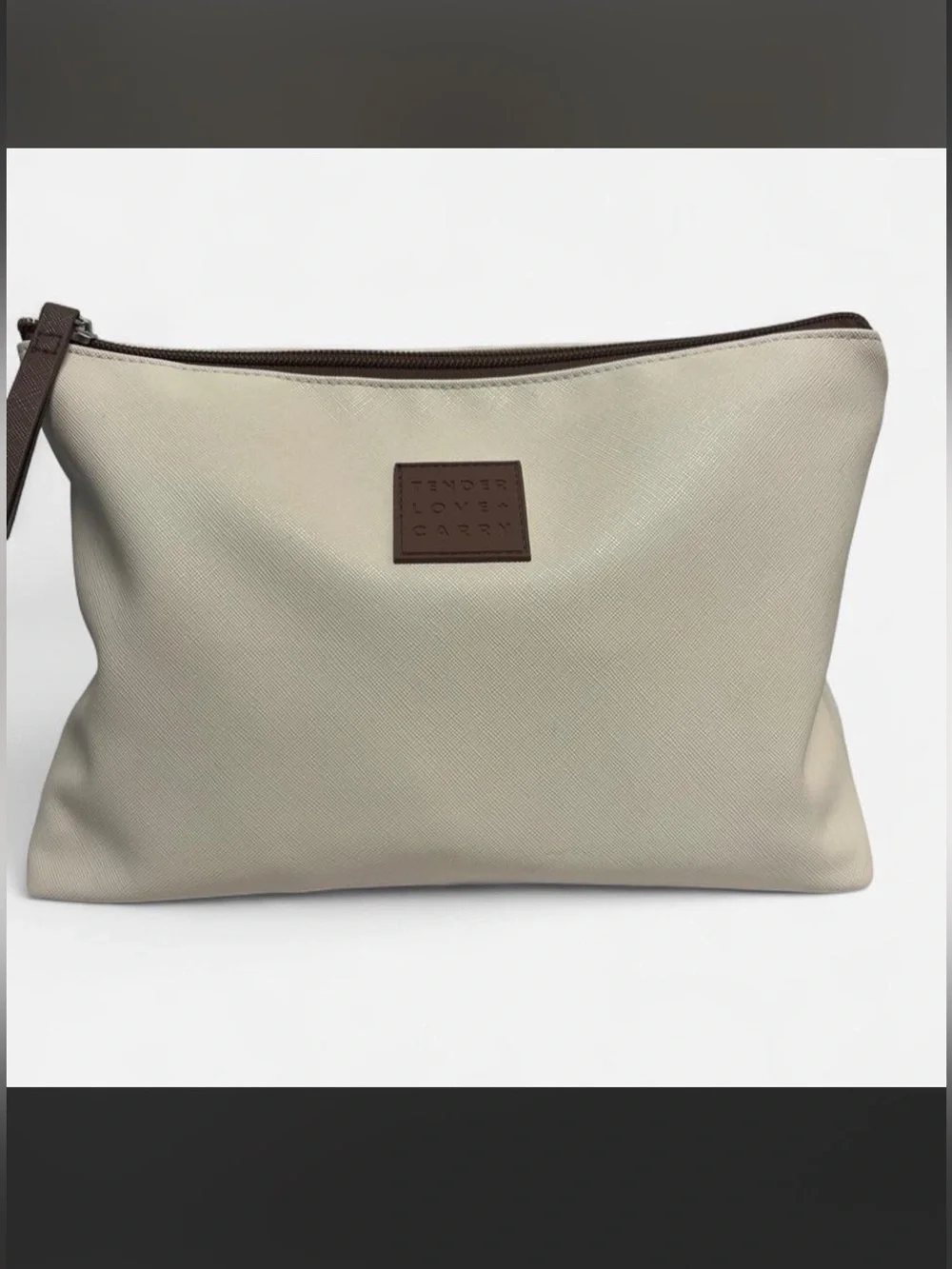 Everyday Cream Cosmetic Pouch with Brown Trim